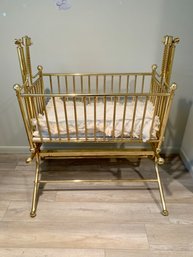 (UP) VINTAGE BRASS ROCKING BABY CRADLE- MISSING ONE FINIAL - 60' BY 20'BY 32'