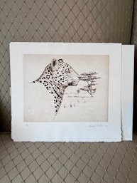 (Z-10) ORIGINAL HAND SIGNED INTAGLIO ENGRAVING BY MICHAEL COLLINS 'LEOPARD'- WILDLIFE ARTIST, LIMITED ED.