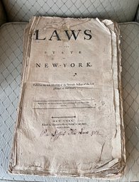 (Z) ORIGINAL 1784 'LAWS OF THE STATE OF NEW YORK' BOOK WITH SIGNATURE OF PETER LEFFERTS - NO COVER - 17'