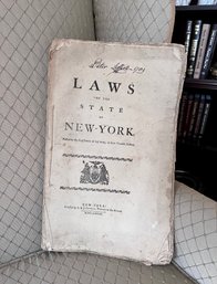 (Z) ORIGINAL 1789 'LAWS OF THE STATE OF NEW YORK' BOOK WITH SIGNATURE OF PETER LEFFERTS - NO COVER - 17'