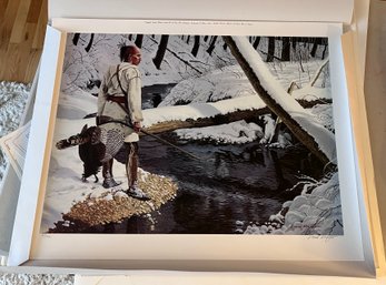 (Z) 'SHAWNEE HUNTER' BY DAVID WRIGHT - HISTORICAL ARTIST- HAND SIGNED PRINT, 611/1400 -  29' BY 24'