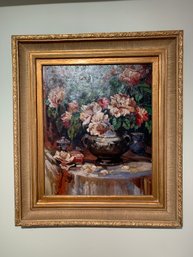 (BA) FRAMED FLORAL STILL LIFE OIL PAINTING ON CANVAS - 30' BY 34'