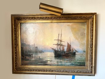 (A-1) AUTH. 19TH CENTURY OIL PAINTING BY HUBERT THORNLEY, BRITISH (1858-1898) - MOODY SEASCAPE BY 22' BY 30'