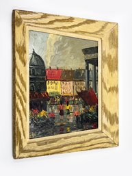 (A-7) VINTAGE 1940's PARIS STREET SCENE OIL PAINTING SIGNED 'LE BLANC'- 15.5' BY 17.5' -SOME PAINT CR