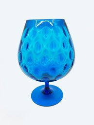 (A-74) BIG MCM EMPOLI COBALT BLUE GLASS PEDESTAL BALLOON VASE SNIFTER- COIN OPTIC DESIGN- APPROX. 11' TALL