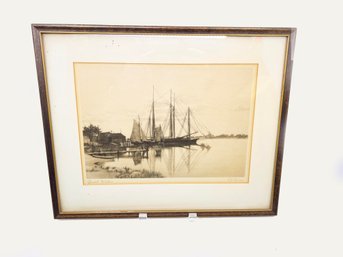 (A-76) FRAMED MATTED ANTIQUE ART PRINT-'QUIET WATERS' BY C.H. HARRIS-16' X 12 1/2'-sHIP ONLY