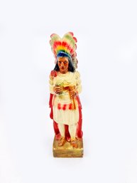 (A-81) VINTAGE CARNIVAL PRIZE CHALKWARE NATIVE AMERICAN HAND PAINTED CIGAR STORE FIGURE -APPROX. 10 1/2'TALL