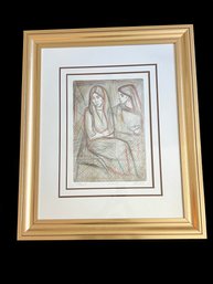 (A-23) IRVING AMEN (1918-2011) VINTAGE ETCHING - 'NAOMI' ARTIST'S PROOF IN GOLD WOOD FRAME - 30' BY 36'