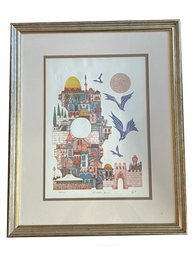 (A-28) VINTAGE AMRAM EBGI, JERUSALEM -ORIGINAL SIGNED LITHO - 'JERUSALEM DOME' - FRAMED 18' BY 22'