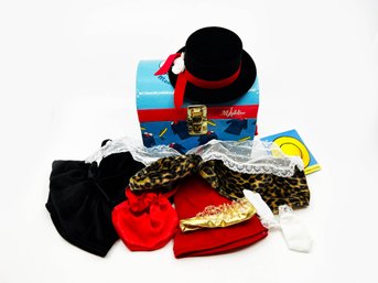 (B-57) 2002 MADELINE DRESS UP TRUNK WITH CLOTHES - HAT, FUR, LACE - 7.5' TRUNK