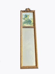 (A-31) ANTIQUE ACCENT MIRROR WITH LITHO OF NATIVE AMERICAN ON HORSEBACK - GOLD FRAME - 8' BY 29'