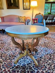 ANTIQUE OVAL MARBLE TOP WOOD BASE OCCASIONAL TABLE - 32' BY 24' BY 28' HIGH