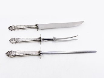 (A-95) VINTAGE ENGLISH STERLING SILVER MEAT CARVING SET - 3 PIECE - ROYAL BRAND CUTLERY STAINLESS, SHEFFIELD