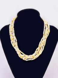 (A-96) VINTAGE SIX STRAND MOONSTONE NECKLACE WITH BIG 14K GOLD CLASP & GOLD BEADS - 16'