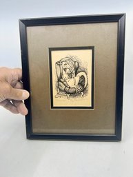 (A-108) VINTAGE 1977 MUSGRAVE SIGNED AND NUMBERED ETCHING FRAMED UNDER GLASS-'RELAXING' POCKET DRAGONS