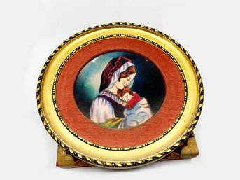 (A-41)MOTHER'S DAY 1976 JEAN-PAUL LOUP ENAMEL PAINTED COLLECTOR LIMOGES PLATE, 54/150 W/FABRIC CASE-FRAMED 16'