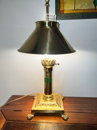 (LR) VINTAGE BRASS DESK LAMP WITH BRASS SHADE - ORIENT EXPRESS LABLE - 21' BY 19'