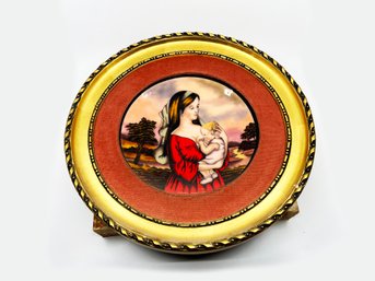 (A-42)MOTHER'S DAY 1975 JEAN-PAUL LOUP ENAMEL PAINTED COLLECTOR LIMOGES PLATE-362/400 W/FABRIC CASE-FRAMED 16'