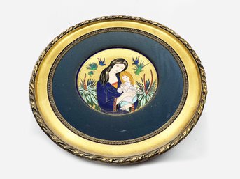 (A-43)MOTHER'S DAY 1974 JEAN-PAUL LOUP ENAMEL PAINTED COLLECTOR LIMOGES PLATE-422/500 W/FABRIC CASE-FRAMED 19'