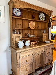 EXTRAORDINARY VINTAGE BELGIAN NETHERLANDS BUFFET CABINET -PINE W/STORAGE & DISPLAY- 80' HIGH BY 60' W BY 20' D