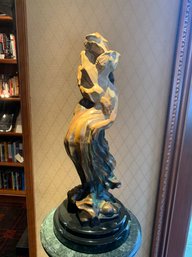 (UB-222) CUBIST BRONZE SCULPTURE DEPICTING LOVERS -'HESSCUM, 48/145' - COUPLE EMBRACING & KISSING - 22' BY 9'