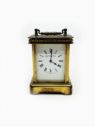 (A-47) ANTIQUE BRASS CARRIAGE CLOCK - NEW HAVEN CLOCK CO. 'EIGHT DAY STRIKE' - 4.5' TALL - NOT WORKING