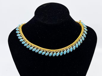 (J-20) VINTAGE HOBE GOLD TONE AND TURQUOISE CHOKER WITH CASE