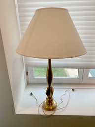 (OC-6) GOLD TONE GEOMETRIC  DESIGN TABLE LAMP WITH SHADE - 35' TALL BY 6' BASE