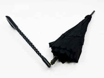 (A-55) ANTIQUE BLACK SILK? FOLDABLE UMBRELLA - UNIQUE, VICTORIAN - 27' LONG