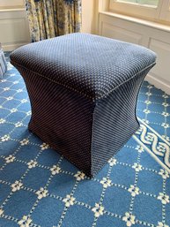 (UD-10) VINTAGE UPHOLSTERED BLUE & YELLOW PATTERN BENCH/STOOL ON WHEELS - 20'X18'X19