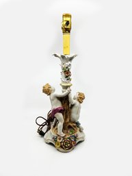 (A-62) VINTAGE PORCELAIN CHERUB TABLE LAMP - SCHIERHOLZ PORCELAIN, GERMANY - 20' TALL