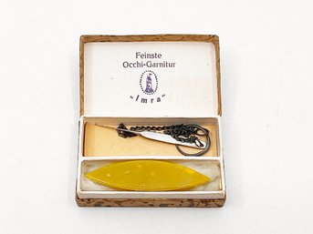 (A-131) VINTAGE/ANTIQUE MOTHER OF PEARL TATTING SHUTTLE KIT-FEINSTE OCCHI-GARNITUR IMRA-ORIG. BOX