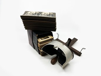 (A-80) ANTIQUE 'MONARCH' STEREOSCOPE VIEWER & HUGE LOT OF 100 3-D 'KEYSTONE' PHOTO CARDS