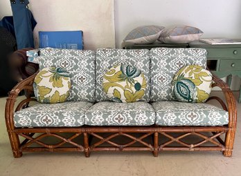 (GA-63) THREE SEAT BENT WOOD SOFA WITH CUSHIONS & PILLOWS- 69' BY 30' BY 40'