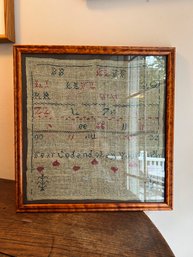 (DEN-31) CHARMING ANTIQUE VICTORIAN FRAMED SEWN SAMPLER BY CAMILLA CANARELL, AGED 9, 1838 - FEAR GOD-15' X 14'