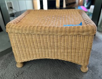 (C) VINTAGE WICKER WOVEN FOOT STOOL OTTOMAN - 24' BY 20' BY 16'