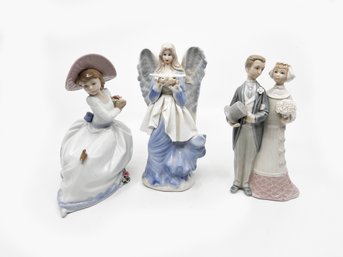 (C-12) LOT OF 3 VINTAGE PORCELAIN FIGURINES-LLADRO & NAO-SEE CLOSE UPS FOR CHIPS