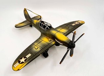 (A-21) DECORATIVE YELLOW METAL ARMY PROPELLER AIRPLANE-  13' BY 11'
