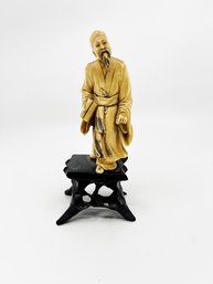 (C-25) VINTAGE ASIAN/CHINESE RESIN  SCULPTURE WISE MAN-APPROX. 8 1/2' TALL WITH STAND-MISSING?