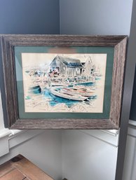 (C-94) VINTAGE FRAMED JOHN HAYMSON (1903-1980) PRINT 'ROCKPORT'  - 21' BY 17'