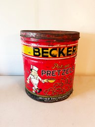 (204) VINTAGE 'BECKER'S' PRETZEL TIN-APPROX. 14'H X 12' R