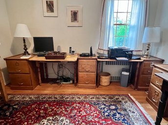 (BR) THREE (3) VINTAGE OAK TWO DRAWER FILE CABINETS - 30' H BY 17' D BY 16'