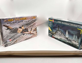 (A-27) TWO VINTAGE MODEL KITS - 'REVELL USS MASSACHUSETTS & HOBBY BOSS A-10A THUNDERBOLT-11' IN SEALED BOXES
