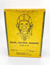 (A-29) WWII 1945 TYPE A-14 CHEMICAL OXYGEN MASK WITH ORIGINAL BOX -'MASK, OXYGEN, DEMAND'