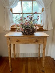 (BR) SWEET LITTLE ANTIQUE PINE 1 DRAWER OCCASIONAL TABLE WITH BAMBOO DESIGN LEGS, ENGLAND  - 30' BY 18' BY 30'