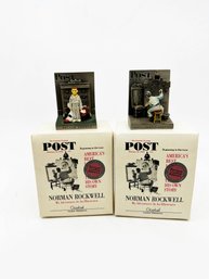 (U-48) PAIR OF NORMAN ROCKWELL PEWTER FIGURINES IN ORIGINAL BOXES -'BOTTOM DRAWER & TRIPLE SELF PORTRAIT' - 2'