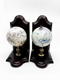 (LIB-9) VINTAGE 'AUTHENTIC MODELS' MULTI COLORED GLOBE BOOKENDS - APPROX. 10' T X 5' W - CAN BE SHIPPED