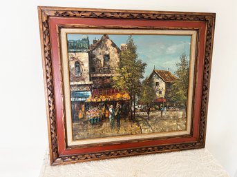 (U202) SIGNED FRAMED OIL PAINTING STREET SCENE- 'OLIVERI'- APPROX. 31' X 28'