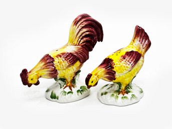 (LIB-11) VINTAGE 'TIFFANY & CO.' CERAMIC HEN & ROOSTER SALT & PEPPER SHAKERS-ITALY-CAN BE SHIPPED-