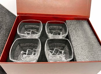 (A-42) WHISKEY SET OF FOUR GLASSES WITH CUBE DESIGN BY SISHYNIO IN BOX